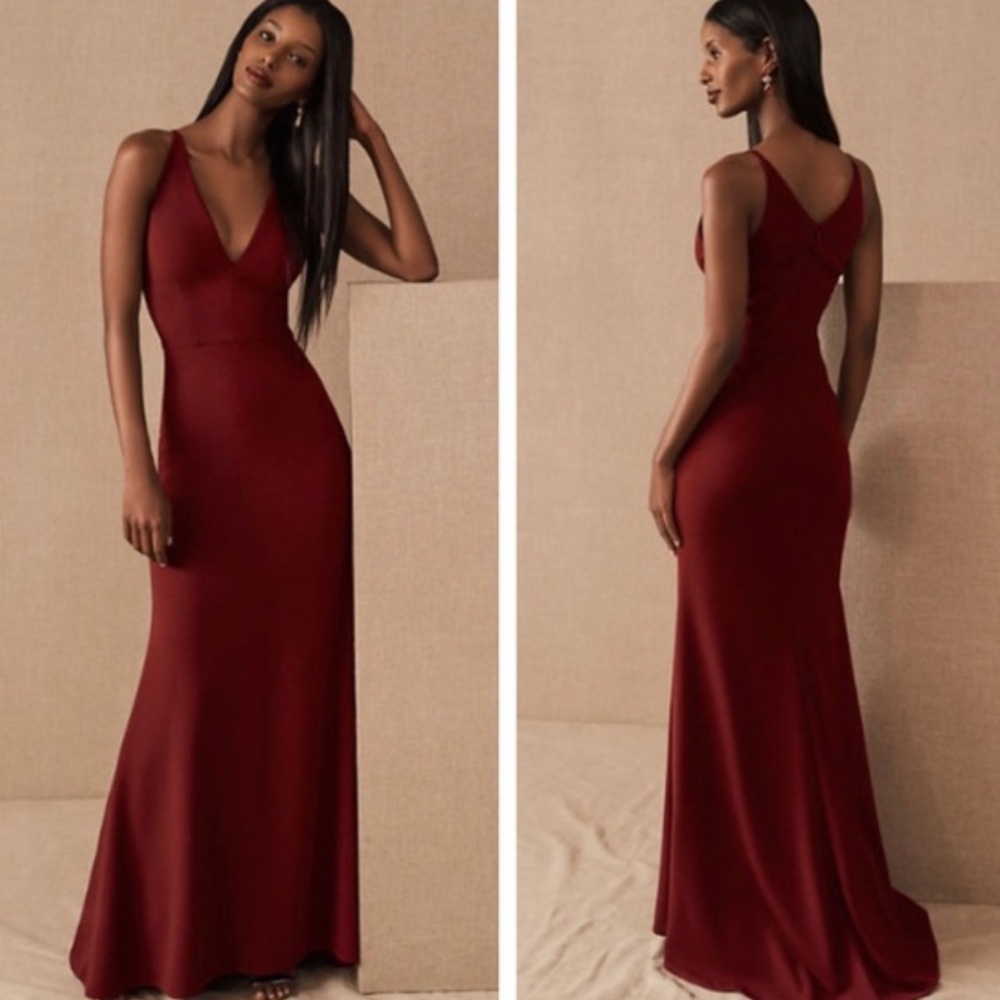 BHLDN Jones V-Neck Crepe Dress - Maroon